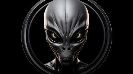 Close up view of an alien face in a circular shape. Suitable for science fiction or extraterrestrial themed projects