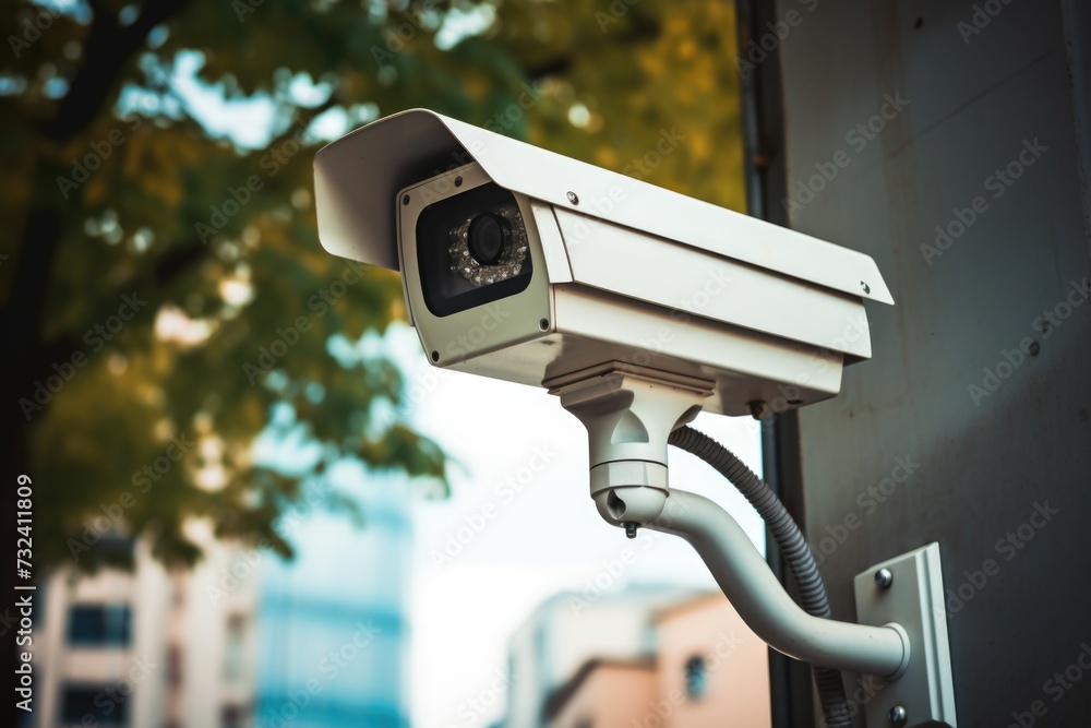 Aufkleber a security camera mounted on the side of a building. can be used to monitor and ensure safety