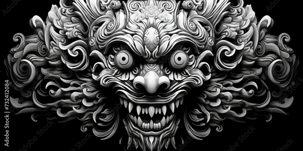 Poster a black and white photo of a mask. can be used for various creative projects