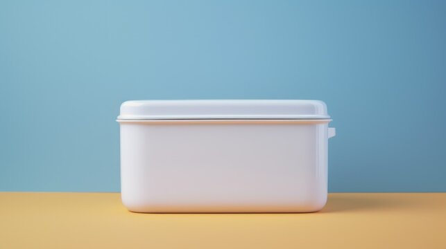 A white container sitting on top of a table. Can be used for home organization or storage solutions