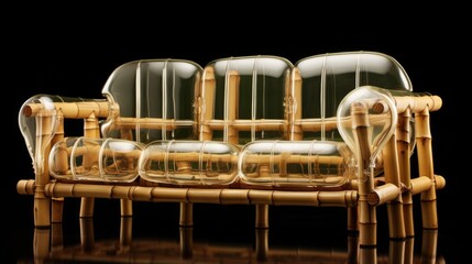 A unique couch made out of glass and bamboo sticks. Perfect for modern and eco-friendly interior designs