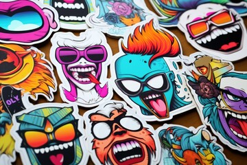 A collection of colorful stickers arranged on a table. Perfect for adding a touch of fun and creativity to any project