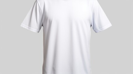A white t-shirt is hanging on a hanger. Suitable for fashion, clothing, or retail concepts