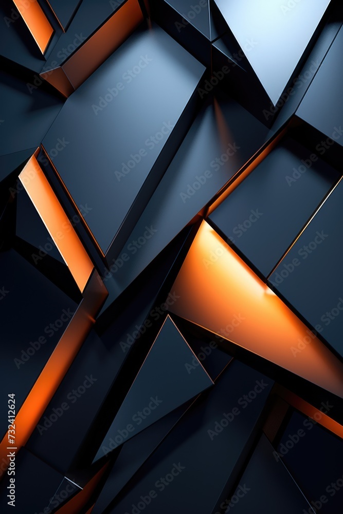 Poster A bunch of black and orange cubes arranged in a room. This image can be used for various design and creative projects