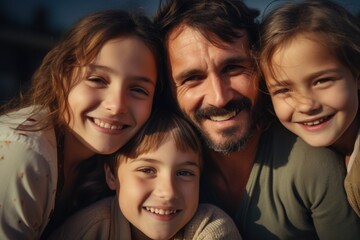 A picture featuring a man and two girls, with one of the girls having a beard. This image can be...