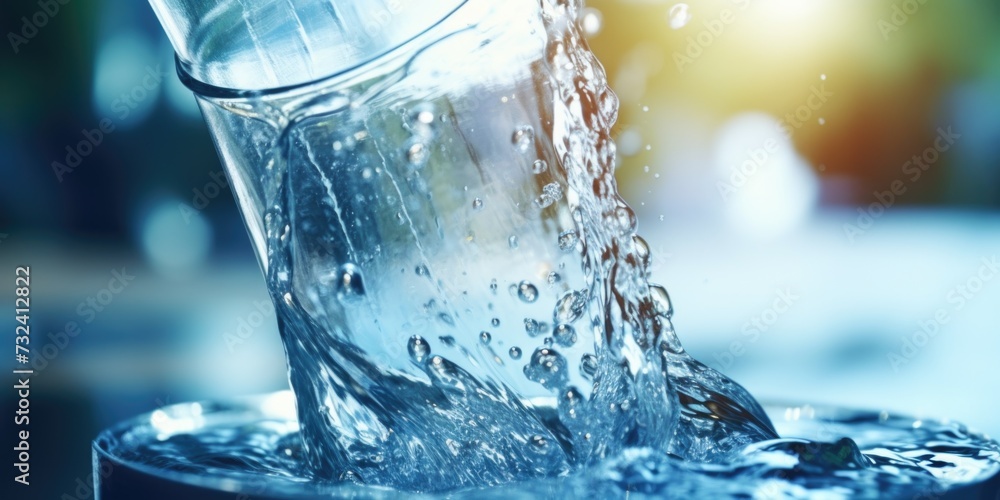 Poster A close-up view of a glass filled with water. Perfect for refreshing and hydrating concepts