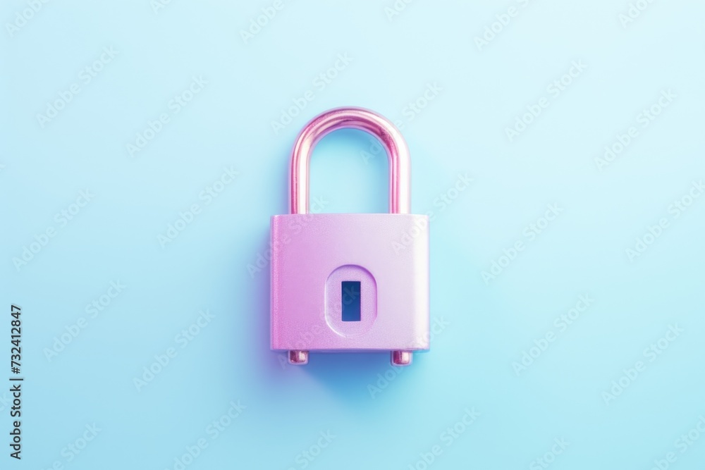 Poster a pink padlock on a blue background. suitable for concepts related to security and protection