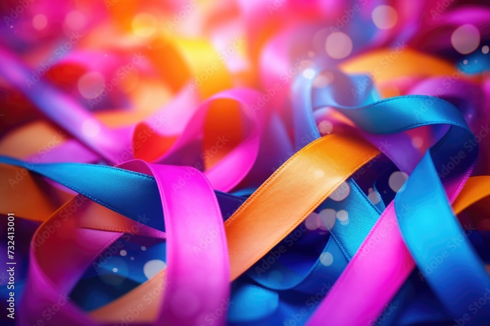 Aufkleber A close up view of a bunch of colorful ribbons. Perfect for adding a pop of color and festive touch to any project