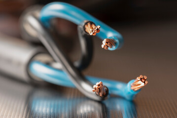 Naklejki  Electrical installation material, copper cable wire close-up