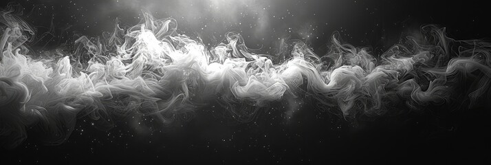 Art White Smoke Abstract On Black, Background Banner