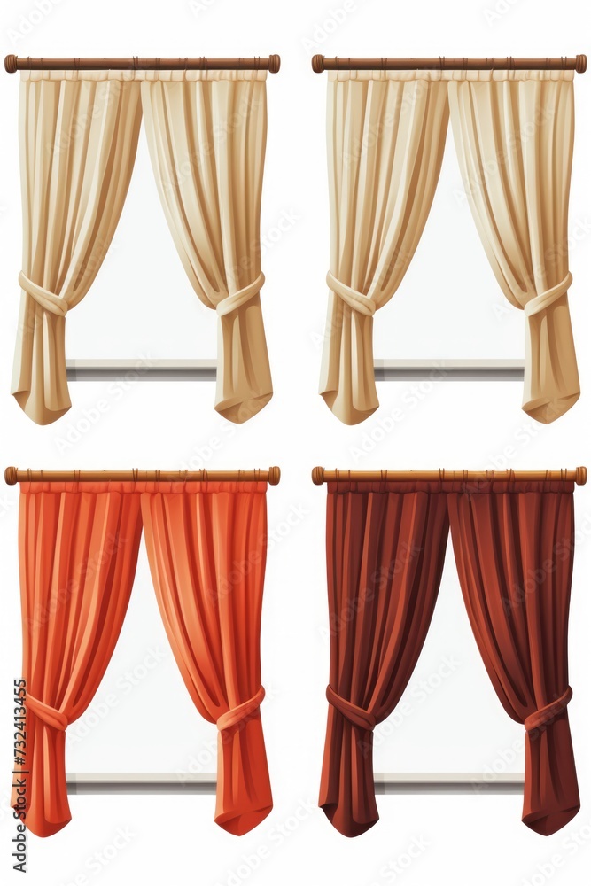 Poster four different colored curtains on a clean white background. versatile and suitable for various desi