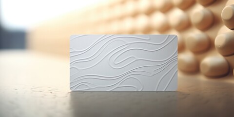 A white business card placed on a table. Perfect for professional presentations and networking events