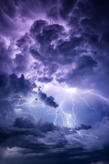 Stormy cloudy sky with numerous lightning strikes to the ground