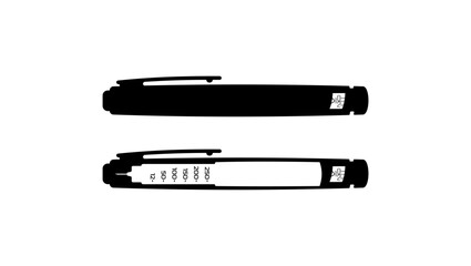 Insulin injection pen, black isolated silhouette