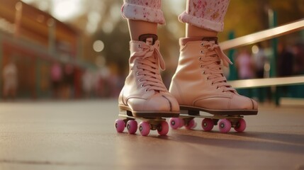 A close-up shot of a person riding a skateboard. Perfect for capturing the action and energy of skateboarding.