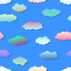 Multi-colored clouds, gradient fill, blue background, sky, print, textile, paper, children's wallpaper, illustration, vector.
