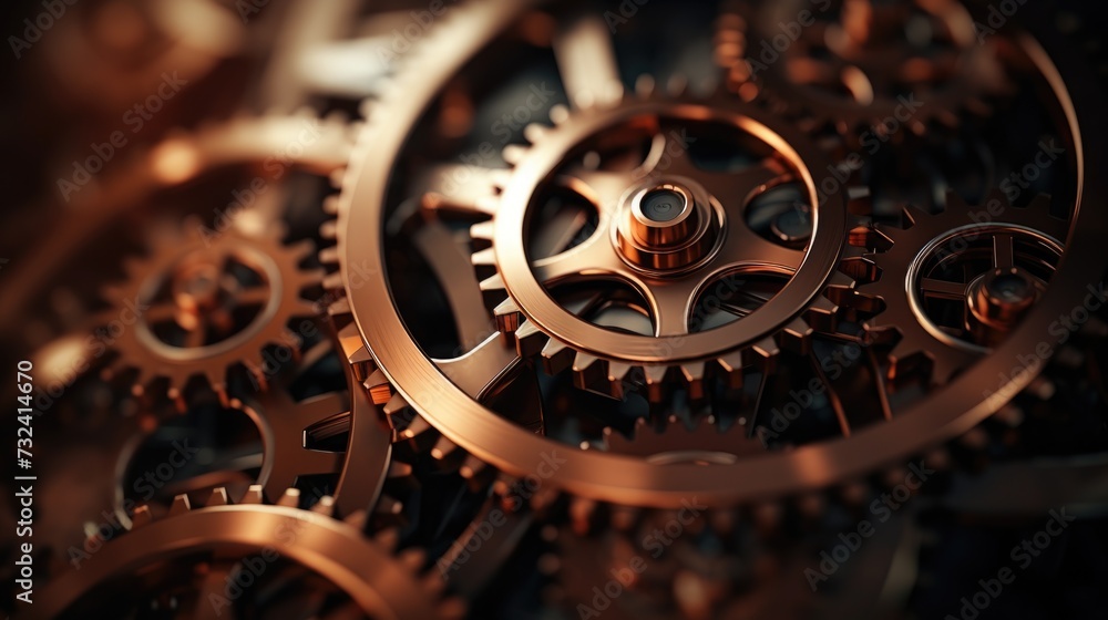 Poster A detailed close-up of a clock with visible gears. This image can be used to depict time, precision, mechanics, or the concept of time running out