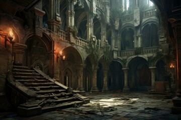 Fototapeta premium Atmospheric Old castle inside. Budapest interior palace. Generate Ai