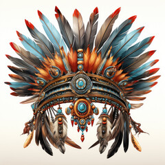 watercolor Native American Tribal Feather crown clipart, Generative Ai