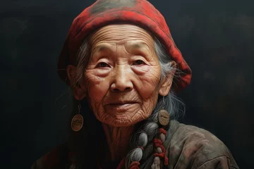 Foto op Canvas Old chinese woman sunset. Soft asian beauty. Generate Ai © juliars