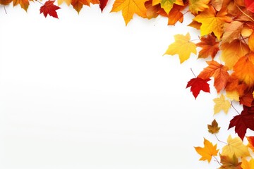 Colorful fall leaves scattered on a white background. Perfect for autumn-themed designs and seasonal projects