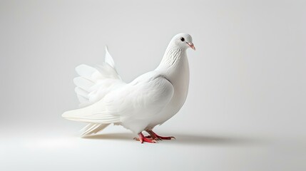 Elegant white pigeon on a plain background, showcasing beauty and peace. portrait style photography ideal for concepts of purity. AI