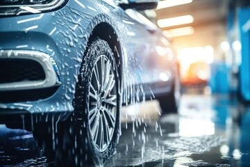 photo of a car being washed - obrazy, fototapety, plakaty