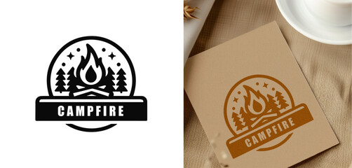 Campfire Stamp. adventure badge design. Mountains labels. Mountain Stamp. Mountaineering, climbing, hiking vector illustration. 