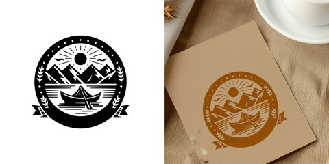 Black Mountain Stamp. adventure badge design. Mountains labels. Mountain Stamp. Mountaineering, climbing, hiking vector illustration. 