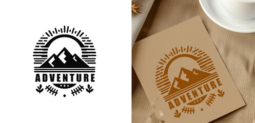 Mountain and Adventure Stamp. adventure badge design. Mountains labels. Mountain Stamp. Mountaineering, climbing, hiking vector illustration. 
