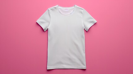 Blank white t-shirt mock-up template, isolated on pink.