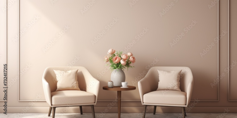 Poster two chairs placed next to a table. suitable for various settings