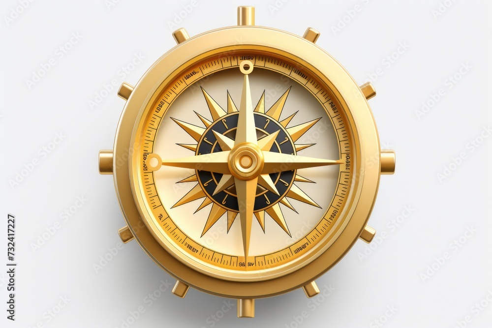 Poster A golden compass on a white background. Can be used for navigation and direction-related concepts