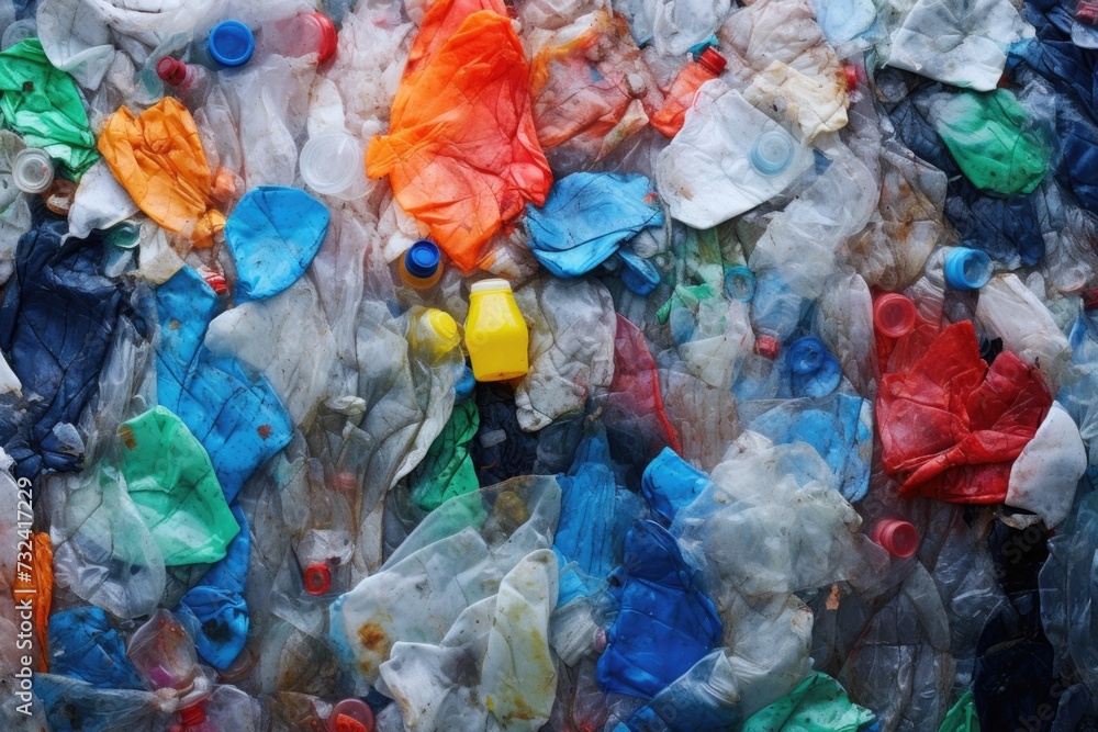 Aufkleber a pile of plastic bottles and other miscellaneous items. suitable for recycling and waste management