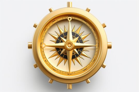 A golden compass on a white background. Can be used for navigation and direction-related concepts