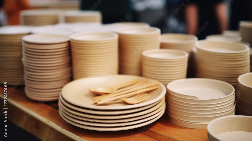 Poster a collection of plates and bowls neatly arranged on a table. ideal for showcasing a dining experienc