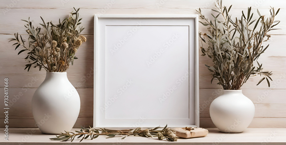 Wall mural white vase with golden frame - Wall murals