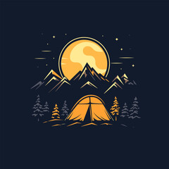 night camping logo vector illustration design, simple tent adventure template logo