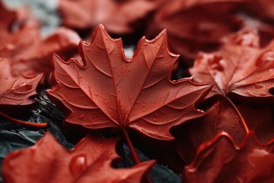 A close-up photograph of a vibrant red leaf resting on the ground. Perfect for nature-themed projects or autumn-related designs