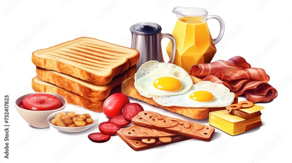 Poster A collection of various food items displayed on a table. Ideal for food and dining-related projects