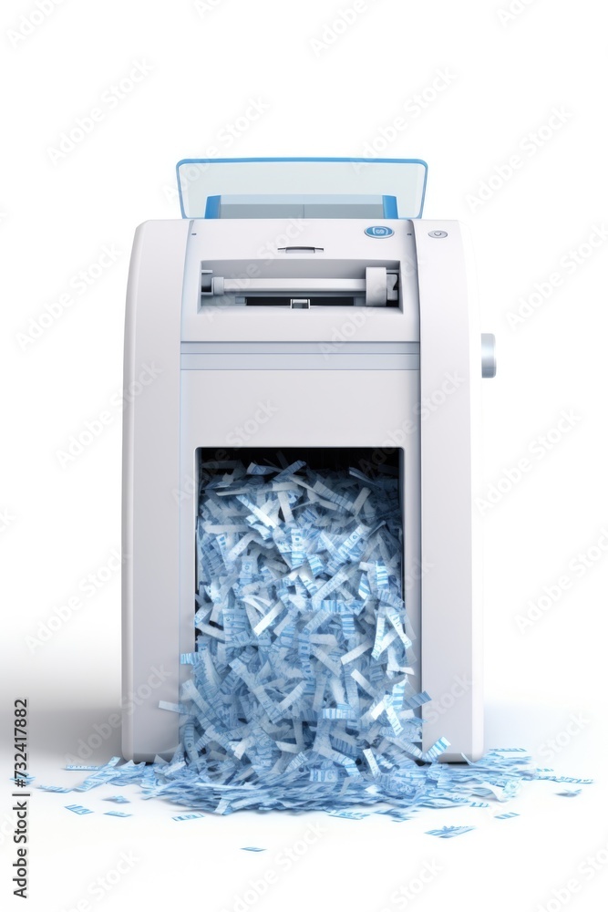 Aufkleber A paper shredder with a pile of shredded paper. Perfect for illustrating document security and data protection.