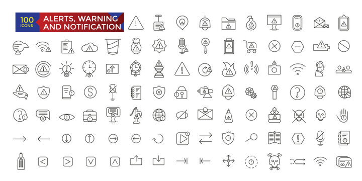 Set of alerts and warning related icons set, ui icons collection