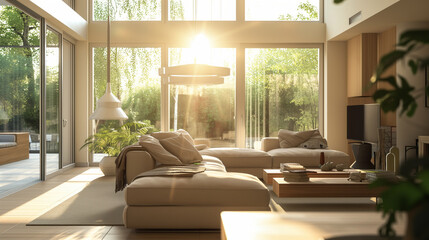 Embrace natural light in interior design: Sunlit living room with large windows