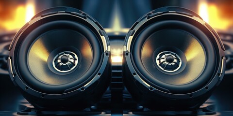 A pair of speakers sitting on top of a table. Ideal for music and audio-related projects