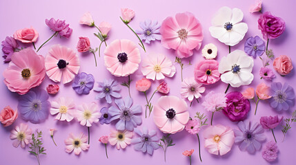 Top view image of pink and purple flowers