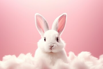 Obraz premium A white rabbit sitting on top of a pile of fluffy white clouds. Suitable for various uses