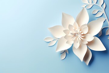 A white paper flower against a vibrant blue background. Ideal for adding a touch of elegance and beauty to any design project
