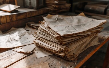 A Pile of Papers on a Wooden Table