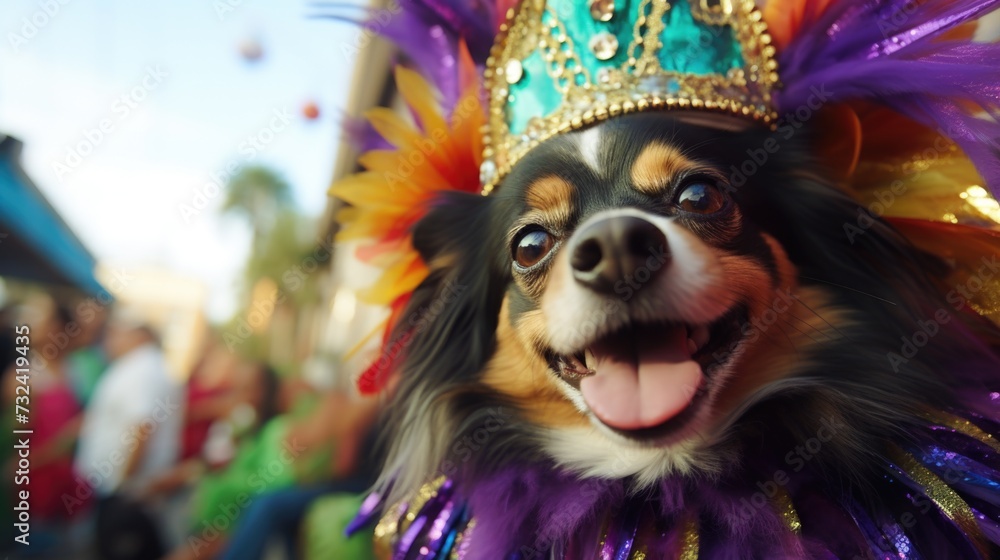 Aufkleber a dog dressed in a crown and vibrant costume. this image can be used to add a playful touch to vario