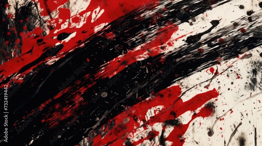 Poster a wall covered in splatters of red and black paint. this image can be used to depict creativity, art